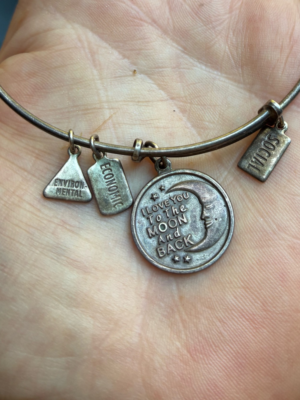 🌙 Alex and Ani Silver-Tone Moon Face Charm Bangle Bracelet